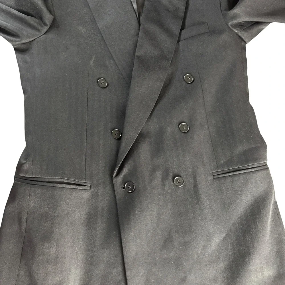 Raffinati Double Breasted Blazer Mens Black Striped Peak‎ Lapel Formal Classic